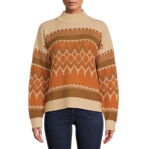 Time and Tru Women's Geo Mock Neck Sweater
